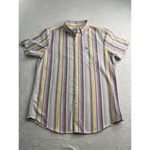 Original Penguin Mens Short Sleeve Button Down Striped Shirt Small Pink Yellow